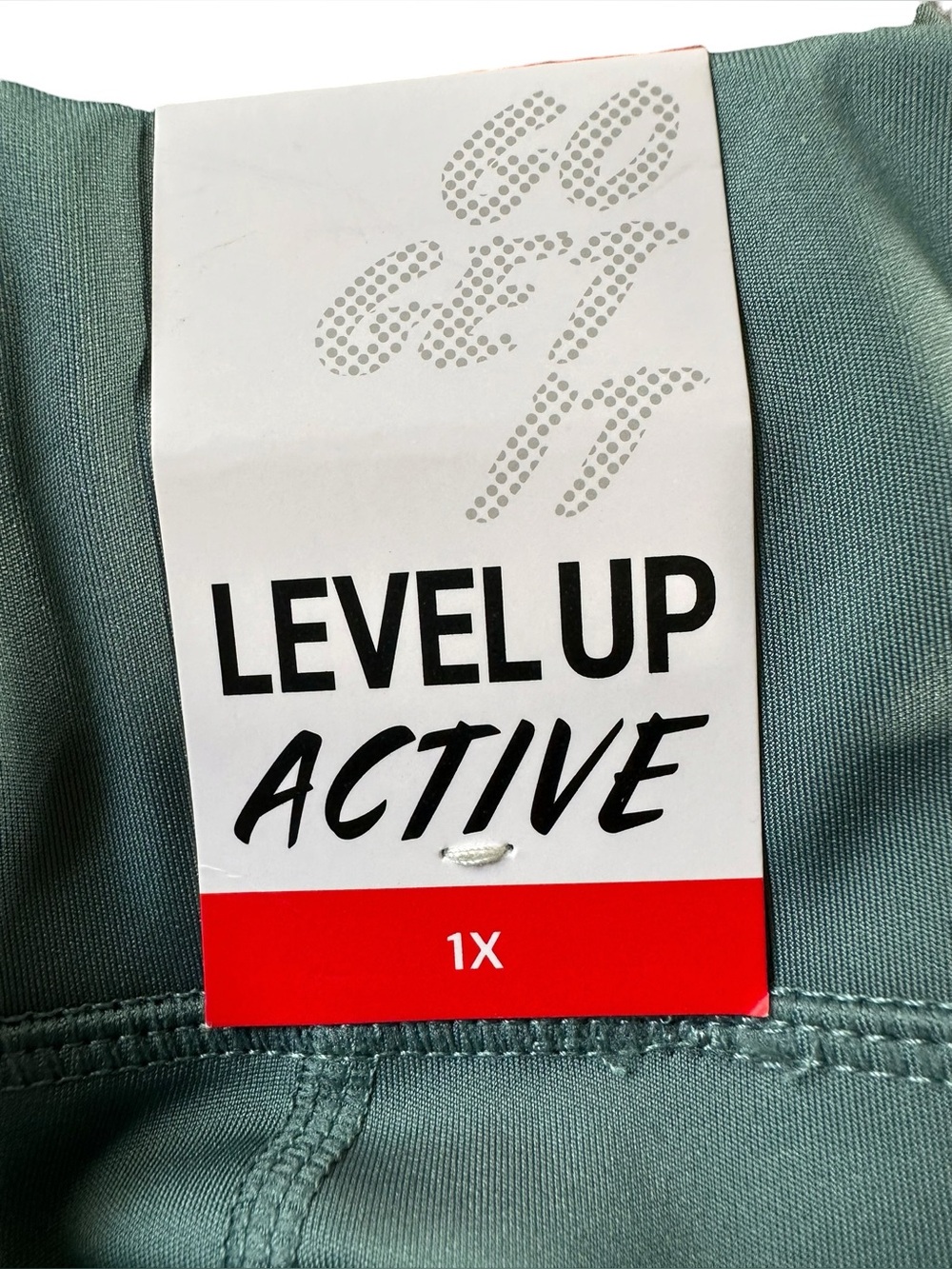 Level Up Active 1X NWT Green DryFit 4-Way Stretch Sculpt Leggings Side Pockets - Picture 2 of 10